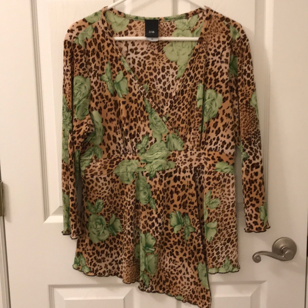 Cheetah print with lime green roses shirt